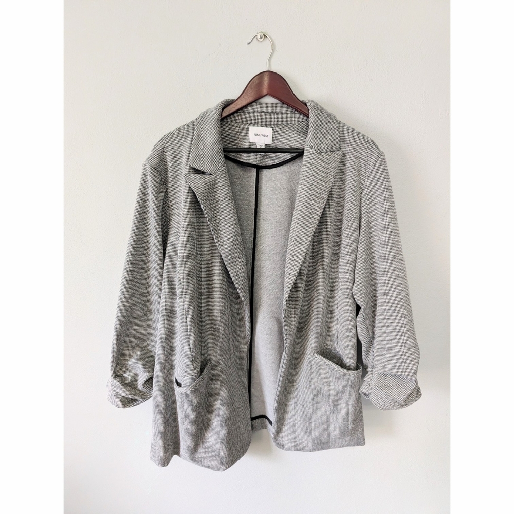 Nine West Black And White Herringbone 3/4 Sleeve Blazer Jacket Women's Plus 2X